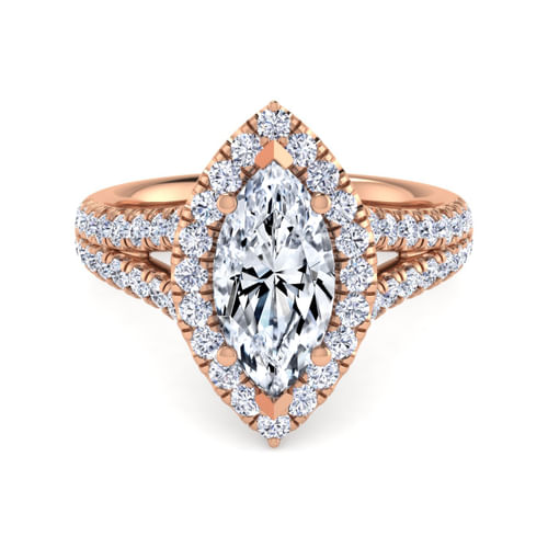 14K Rose Gold Marquise Halo Diamond Engagement Ring