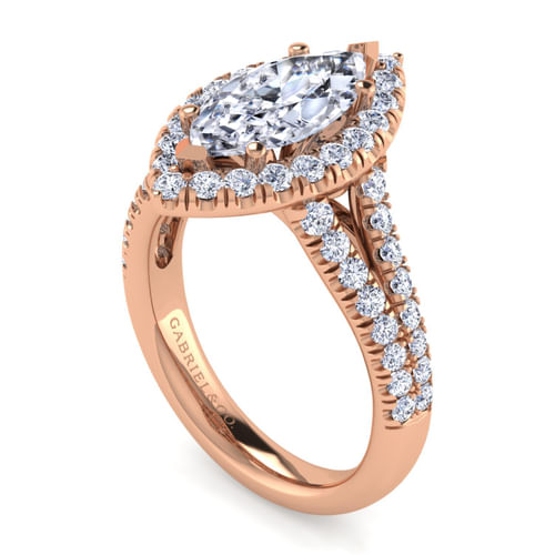 14K Rose Gold Marquise Halo Diamond Engagement Ring