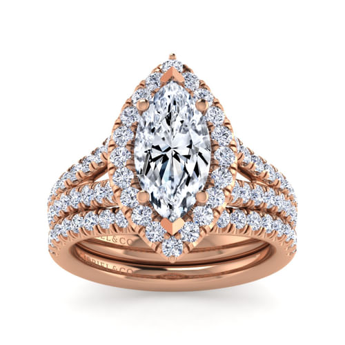 14K Rose Gold Marquise Halo Diamond Engagement Ring