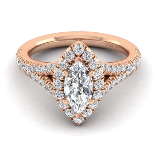 14K Rose Gold Marquise Halo Diamond Engagement Ring