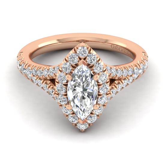 Gabriel - 14K Rose Gold Marquise Halo Diamond Engagement Ring Gabriel - 14K Rose Gold Marquise Halo Diamond Engagement Ring