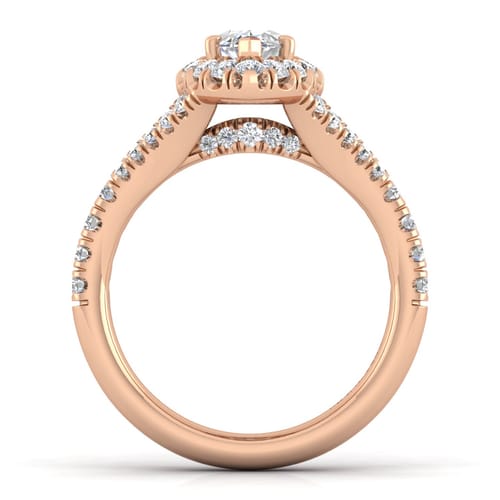 14K Rose Gold Marquise Halo Diamond Engagement Ring