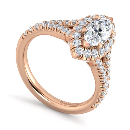 14K Rose Gold Marquise Halo Diamond Engagement Ring