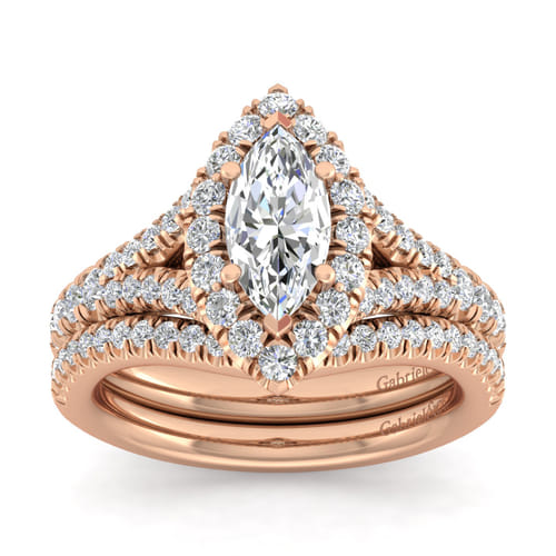 14K Rose Gold Marquise Halo Diamond Engagement Ring