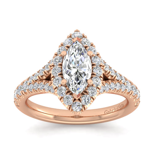 14K Rose Gold Marquise Halo Diamond Engagement Ring