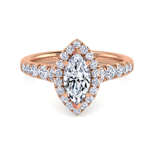 14K Rose Gold Marquise Halo Diamond Engagement Ring