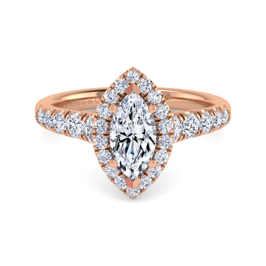 Gabriel - 14K Rose Gold Marquise Halo Diamond Engagement Ring