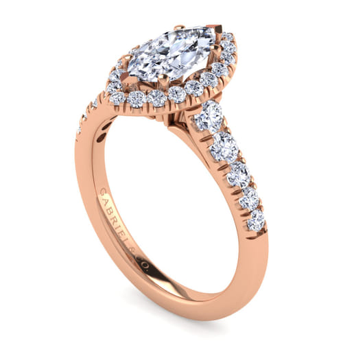 14K Rose Gold Marquise Halo Diamond Engagement Ring