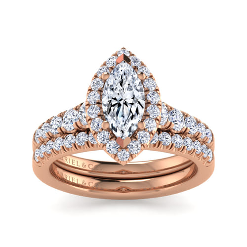 14K Rose Gold Marquise Halo Diamond Engagement Ring