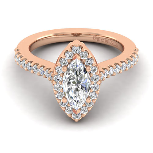 14K Rose Gold Marquise Halo Diamond Engagement Ring