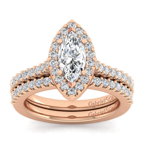 14K Rose Gold Marquise Halo Diamond Engagement Ring