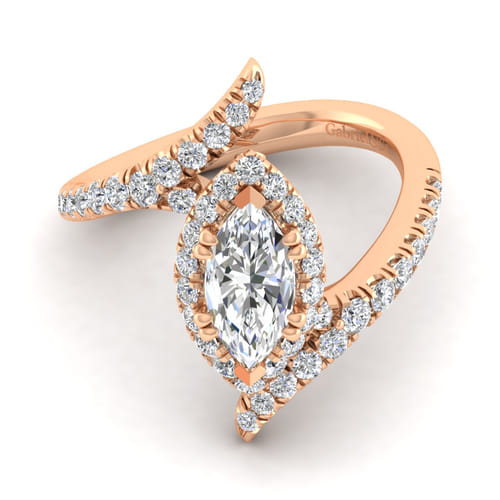 14K Rose Gold Marquise Halo Diamond Engagement Ring