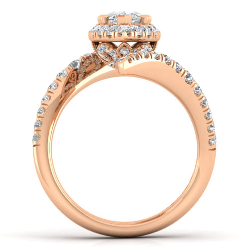 14K Rose Gold Marquise Halo Diamond Engagement Ring