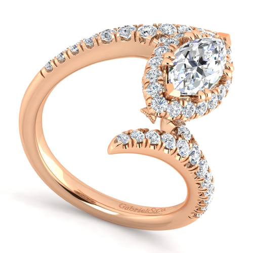 14K Rose Gold Marquise Halo Diamond Engagement Ring