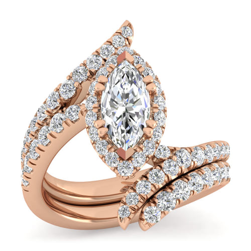 14K Rose Gold Marquise Halo Diamond Engagement Ring
