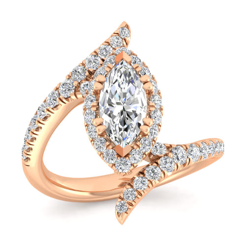 14K Rose Gold Marquise Halo Diamond Engagement Ring