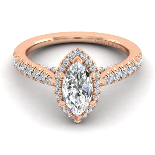 14K Rose Gold Marquise Halo Diamond Engagement Ring