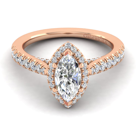 Gabriel - 14K Rose Gold Marquise Halo Diamond Engagement Ring