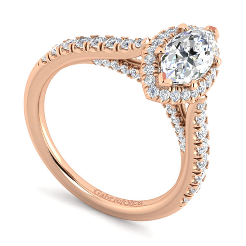 14K Rose Gold Marquise Halo Diamond Engagement Ring
