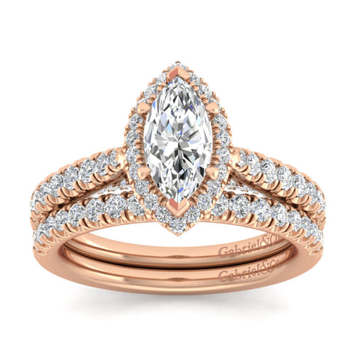 14K Rose Gold Marquise Halo Diamond Engagement Ring