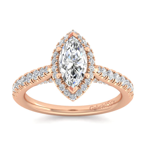 14K Rose Gold Marquise Halo Diamond Engagement Ring
