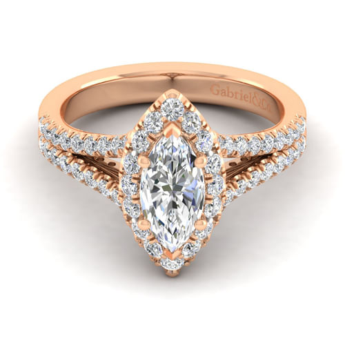 14K Rose Gold Marquise Halo Diamond Engagement Ring
