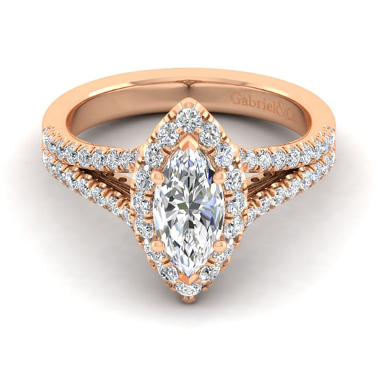 Gabriel - 14K Rose Gold Marquise Halo Diamond Engagement Ring