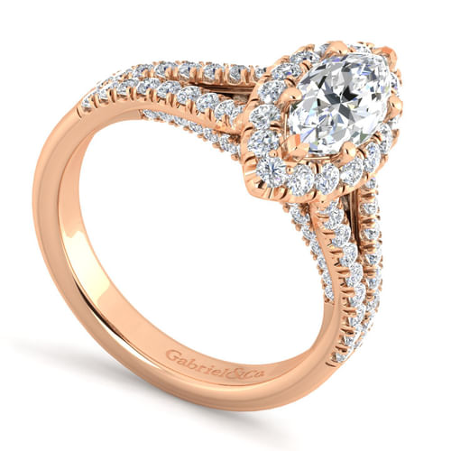 14K Rose Gold Marquise Halo Diamond Engagement Ring