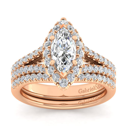 14K Rose Gold Marquise Halo Diamond Engagement Ring