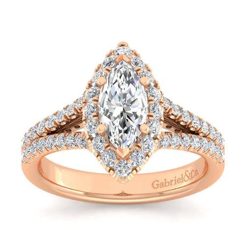 14K Rose Gold Marquise Halo Diamond Engagement Ring