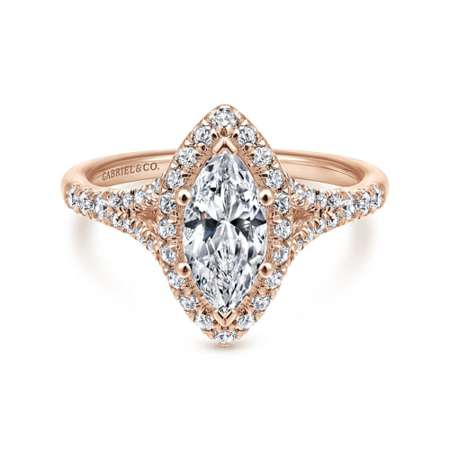 14K Rose Gold Marquise Halo Diamond Engagement Ring