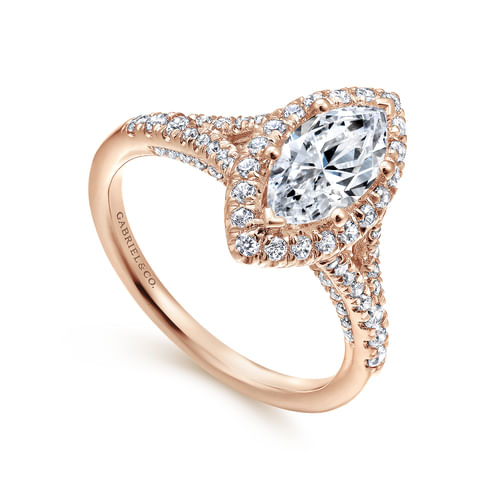 14K Rose Gold Marquise Halo Diamond Engagement Ring