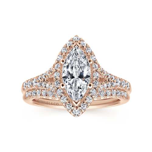 14K Rose Gold Marquise Halo Diamond Engagement Ring