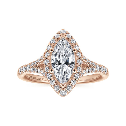 14K Rose Gold Marquise Halo Diamond Engagement Ring