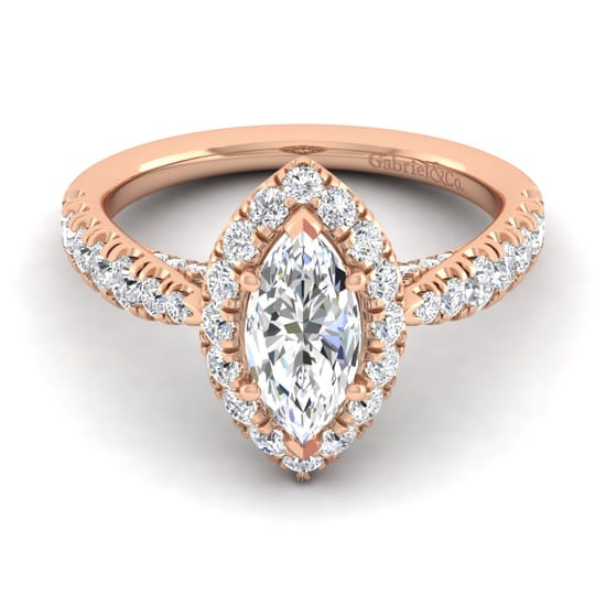 Gabriel - 14K Rose Gold Marquise Halo Diamond Engagement Ring