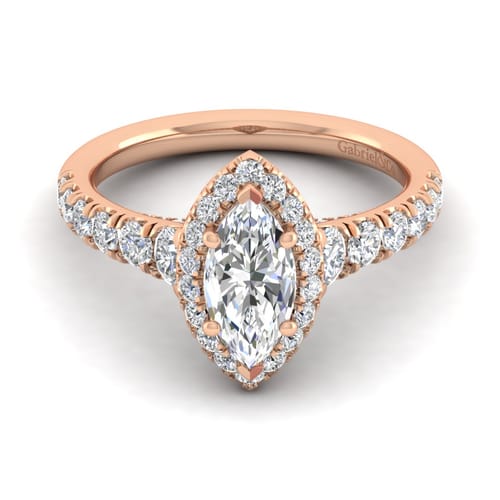 14K Rose Gold Marquise Halo Diamond Engagement Ring