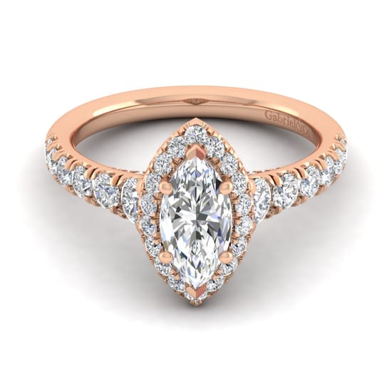 Gabriel - 14K Rose Gold Marquise Halo Diamond Engagement Ring
