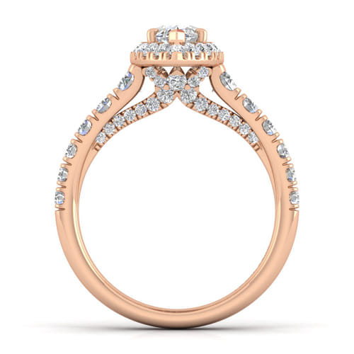 14K Rose Gold Marquise Halo Diamond Engagement Ring