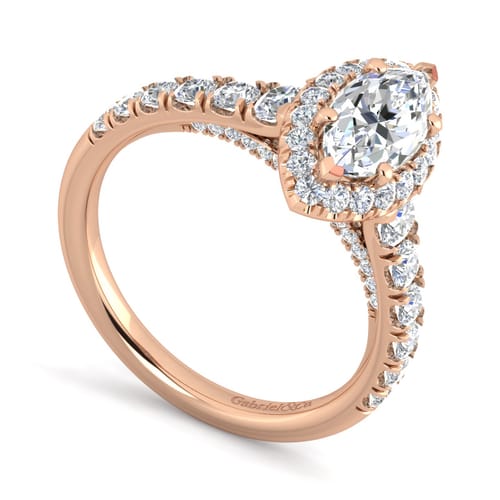 14K Rose Gold Marquise Halo Diamond Engagement Ring