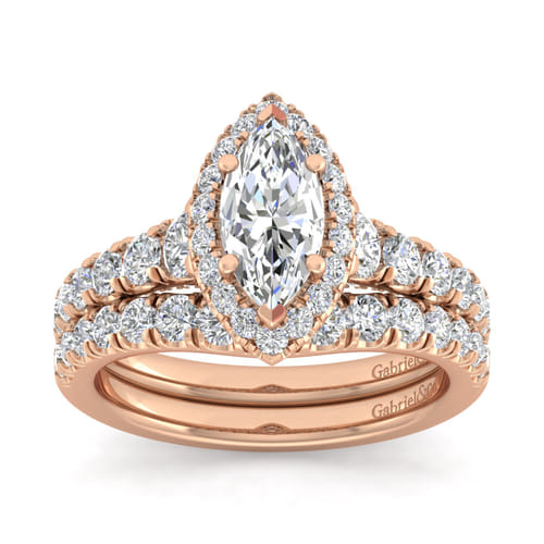 14K Rose Gold Marquise Halo Diamond Engagement Ring