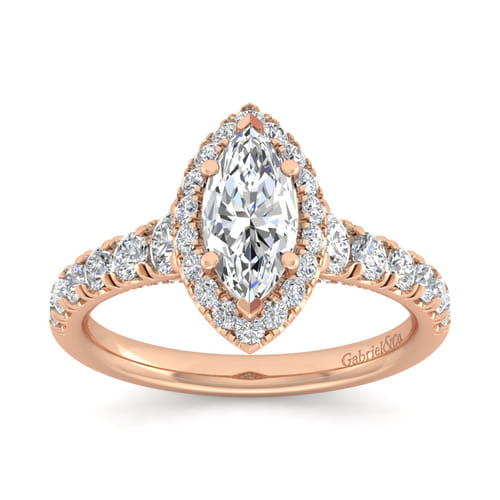 14K Rose Gold Marquise Halo Diamond Engagement Ring