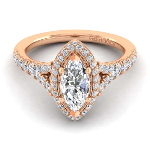 14K Rose Gold Marquise Halo Diamond Engagement Ring