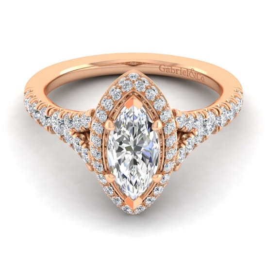 Gabriel - 14K Rose Gold Marquise Halo Diamond Engagement Ring