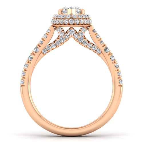 14K Rose Gold Marquise Halo Diamond Engagement Ring