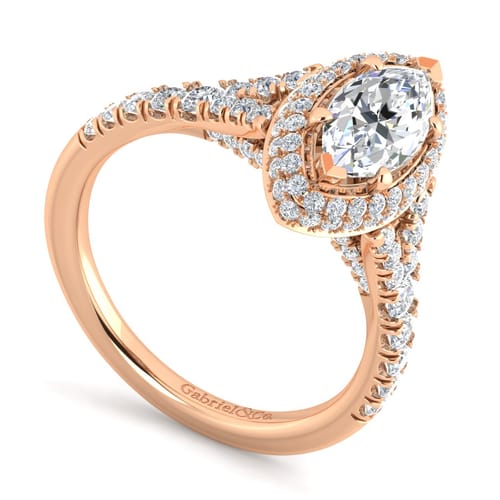 14K Rose Gold Marquise Halo Diamond Engagement Ring