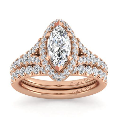 14K Rose Gold Marquise Halo Diamond Engagement Ring