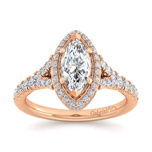 14K Rose Gold Marquise Halo Diamond Engagement Ring