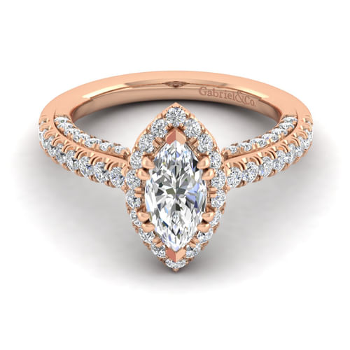 14K Rose Gold Marquise Halo Diamond Engagement Ring
