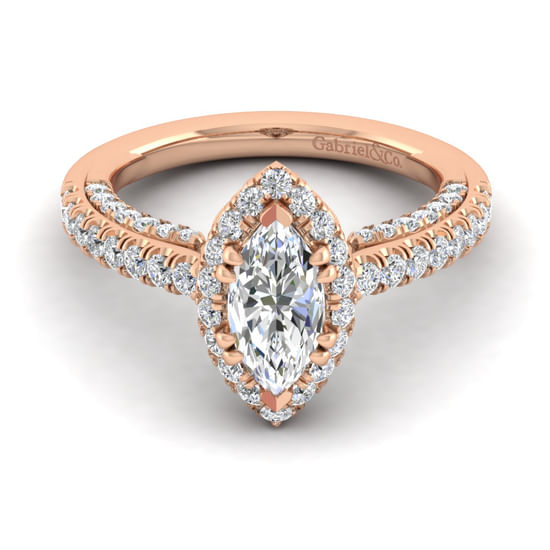 Gabriel - 14K Rose Gold Marquise Halo Diamond Engagement Ring