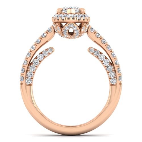 14K Rose Gold Marquise Halo Diamond Engagement Ring